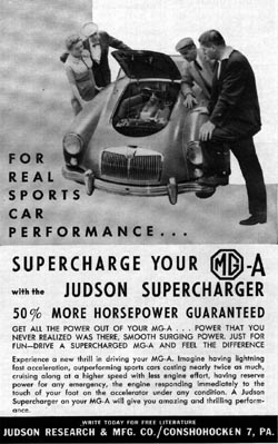MGA Judson Supercharger Advertisement 1958