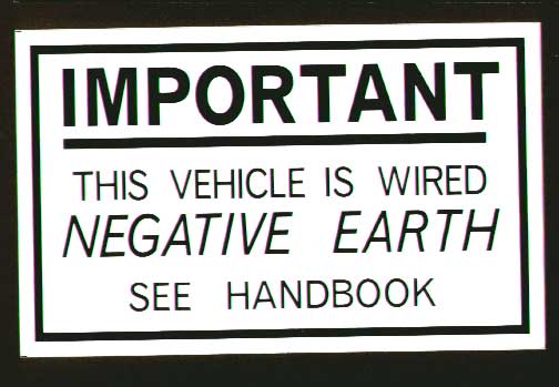 MGB Negative Earth Sticker